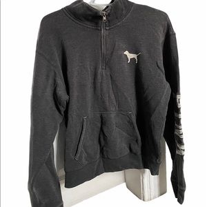 PINK FRONT ZIP GREY SWEATER